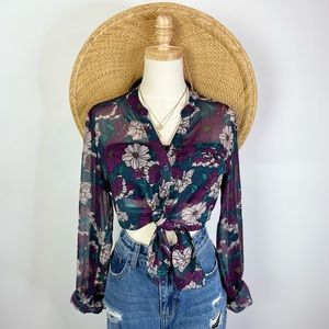 Kut from the Kloth Floral Sheer Long Sleeve Blouse